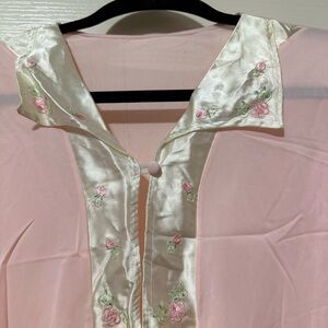 Beautiful vintage pink nightgown with satin details and embroidered flowers